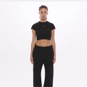 Madhappy Ribbed Baby Tee Logo Black Crop T-Shirt Size M